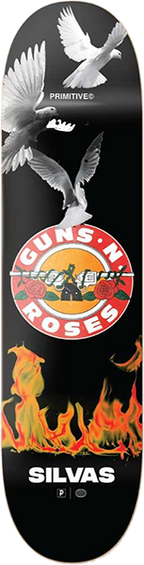 PRIMITIVE GUNS AND ROSES SILVAS NEXT DOOR SKATEBOARD DECK-8.38 BLK