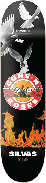 PRIMITIVE GUNS AND ROSES SILVAS NEXT DOOR SKATEBOARD DECK-8.38 BLK