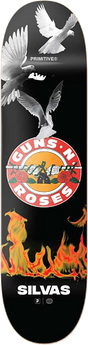 PRIMITIVE GUNS AND ROSES SILVAS NEXT DOOR SKATEBOARD DECK-8.38 BLK