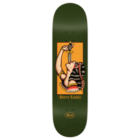 REAL LINTELL SWORD SWALLOWER SKATEBOARD DECK-8.38 TF DK GRN w/grip