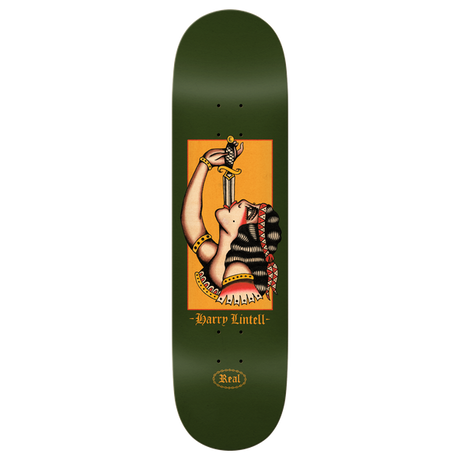 REAL LINTELL SWORD SWALLOWER SKATEBOARD DECK-8.38 TF DK GRN w/grip