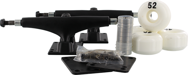 ESSENTIALS COMP PK BLACK w/white 52mm Trucks Set