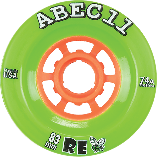 ABEC11 FLY WHEELS REFLY 83mm 74a LIME/ORG WHEELS SET of 4