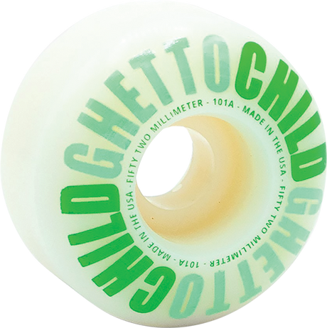 GHETTO CHILD CLASSIC LOGO 52MM WHT/GREEN WHEELS SET