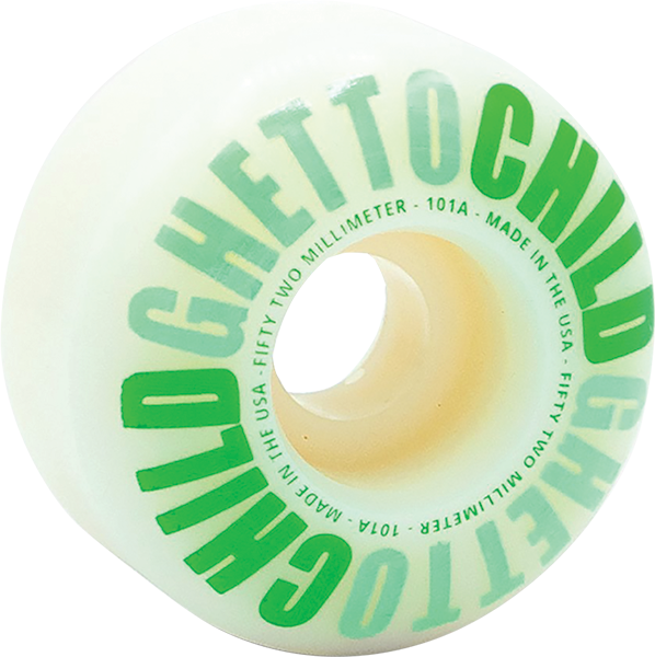 GHETTO CHILD CLASSIC LOGO 52MM WHT/GREEN WHEELS SET