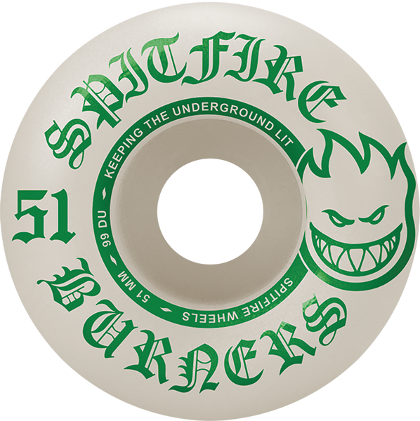 SPITFIRE BURNERS 51MM 99A WHT/GRN WHEELS SET