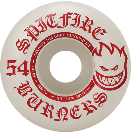SPITFIRE BURNERS 54MM 99A WHT/RED WHEELS SET