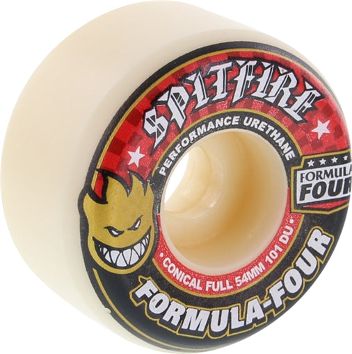 SPITFIRE FORMULA 4 101d CONICAL FULL 54mm WHT W/RED Skateboard Wheels set
