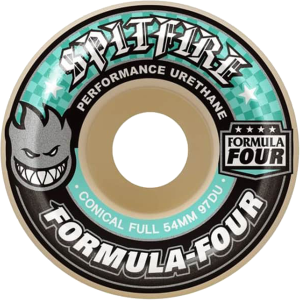 SPITFIRE F4 97a CONICAL FULL 54mm WHT W/TURQ WHEELS SET
