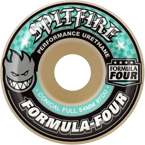SPITFIRE F4 97a CONICAL FULL 56mm WHT W/TURQ WHEELS SET