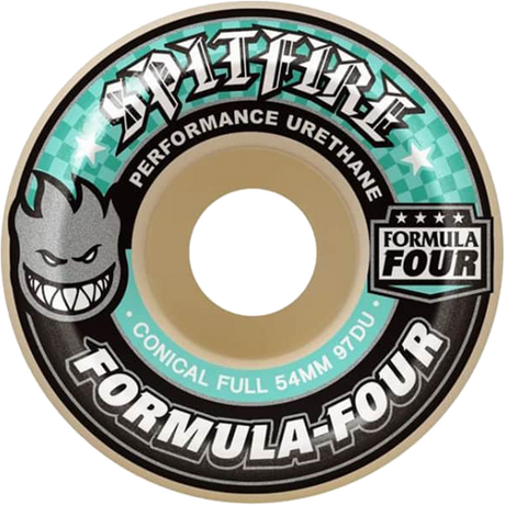 SPITFIRE F4 97a CONICAL FULL 56mm WHT W/TURQ WHEELS SET