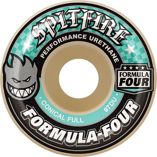 SPITFIRE F4 97a CONICAL FULL 58mm WHT W/TURQ WHEELS SET