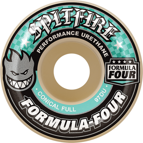 SPITFIRE F4 97a CONICAL FULL 58mm WHT W/TURQ WHEELS SET