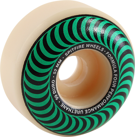 SPITFIRE F4 99a CLASSIC SWIRL 52mm WHT W/GREEN WHEELS SET