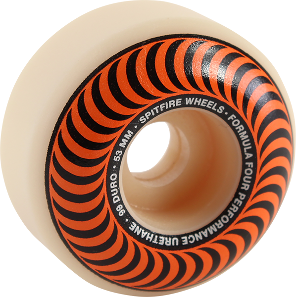 SPITFIRE F4 99a CLASSIC SWIRL 53mm WHT W/ORANGE WHEELS SET