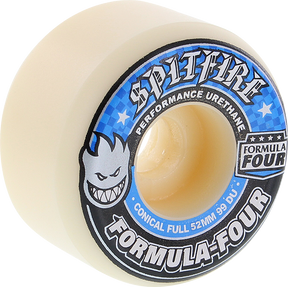 SPITFIRE FORMULA 4 99d CONICAL FULL 52mm WHT W/BLUE Skateboard Wheels set