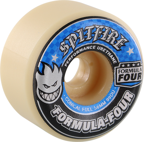 SPITFIRE FORMULA 4 99d CONICAL FULL 56mm WHT W/BLUE Skateboard Wheels set