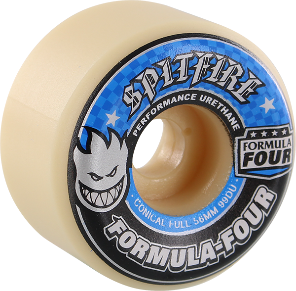 SPITFIRE FORMULA 4 99d CONICAL FULL 56mm WHT W/BLUE Skateboard Wheels set