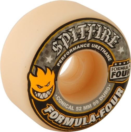 SPITFIRE FORMULA 4 99a CONICAL 52mm WHT W/YEL & BLK Wheels Set