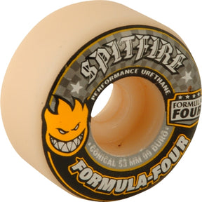 SPITFIRE FORMULA 4 99a CONICAL 53mm WHT W/YEL & BLK Wheels Set
