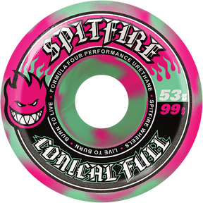 SPITFIRE F4 99A CONICAL FULL 53MM PINK/TEAL SWIRL WHEELS SET