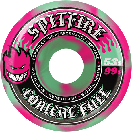 SPITFIRE F4 99A CONICAL FULL 53MM PINK/TEAL SWIRL WHEELS SET