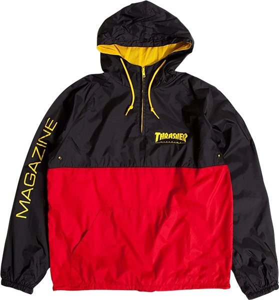 Thrasher Mag Logo Hooded Anorak Jacket Black Red Yellow