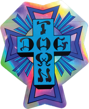 DOGTOWN 80'S CROSS LOGO DECAL 4" BLUE HOLOGRAPHIC