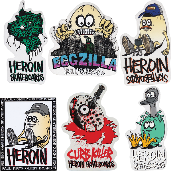 HEROIN 12/PK ASST EGGZILLA STICKERS