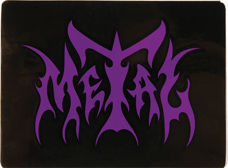 METAL LOGO SM 2.25X3" DECAL SINGLE BLK/PUR
