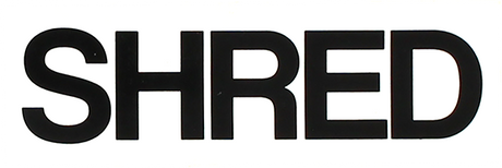 SHRED STICKERS PRINTED SHRED BOLD 4.5x1.5 WHT/BLK