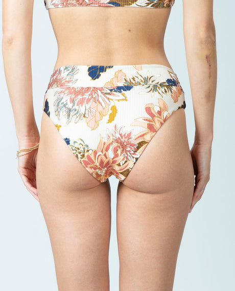 Rip Curl Sunsetters Floral High Waisted Cheeky Bikini Bottoms Natural M