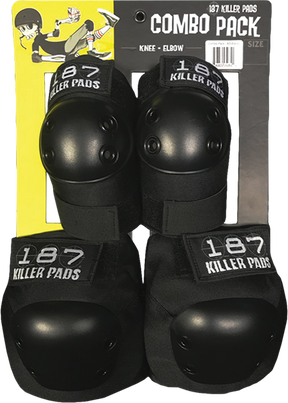 187 COMBO PACK KNEE/ELBOW SKATEBOARD PAD SET S/MEDIUM BLACK