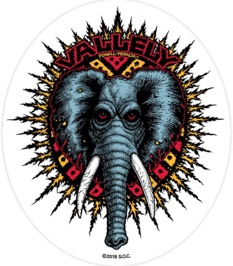 Powell Peralta Elephant Sticker Round Grey White 5inch (2 pack)