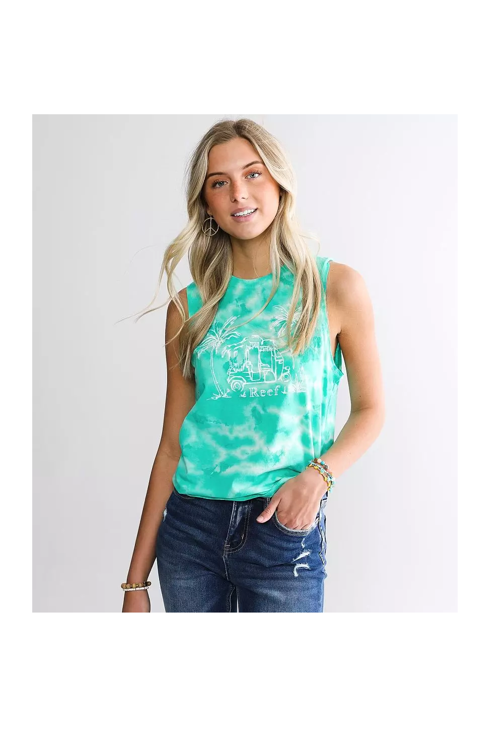 Reef Ceylon Muscle Tank Womens Mint Tie Dye S