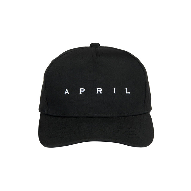 April Embroidered Logo Hat Black White Snapback