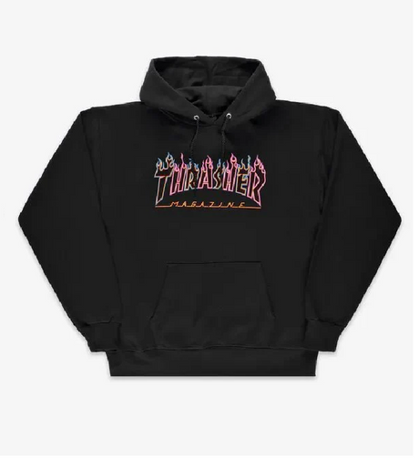 Thrasher Neon Flame Hoodie Black Neon Medium