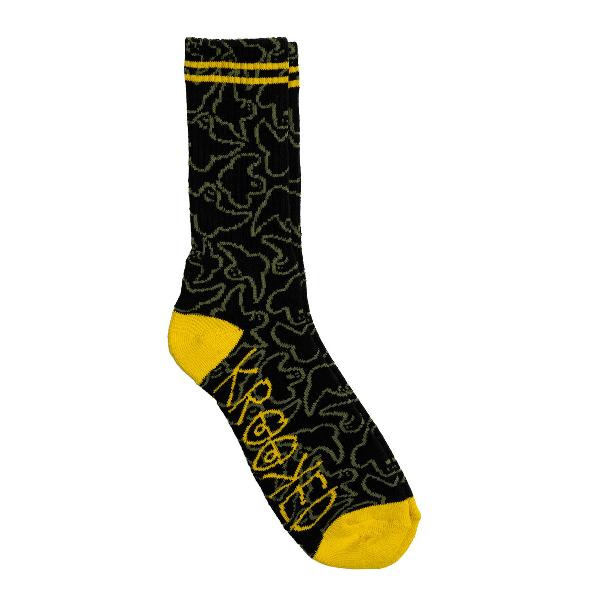 Krooked Multi Birds Socks Black Olive Yellow One Size