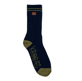 Krooked Eyes Emb Socks Navy Olive One Size