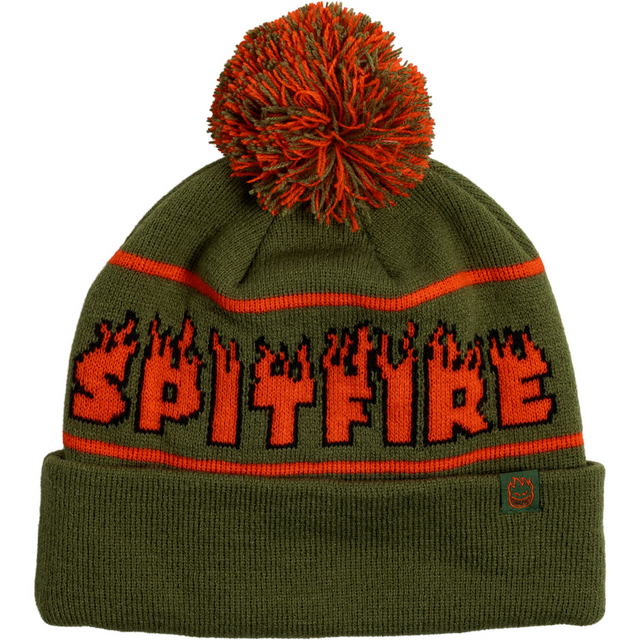 Spitfire DemonSeed Pom Beanie Olive Red One Size