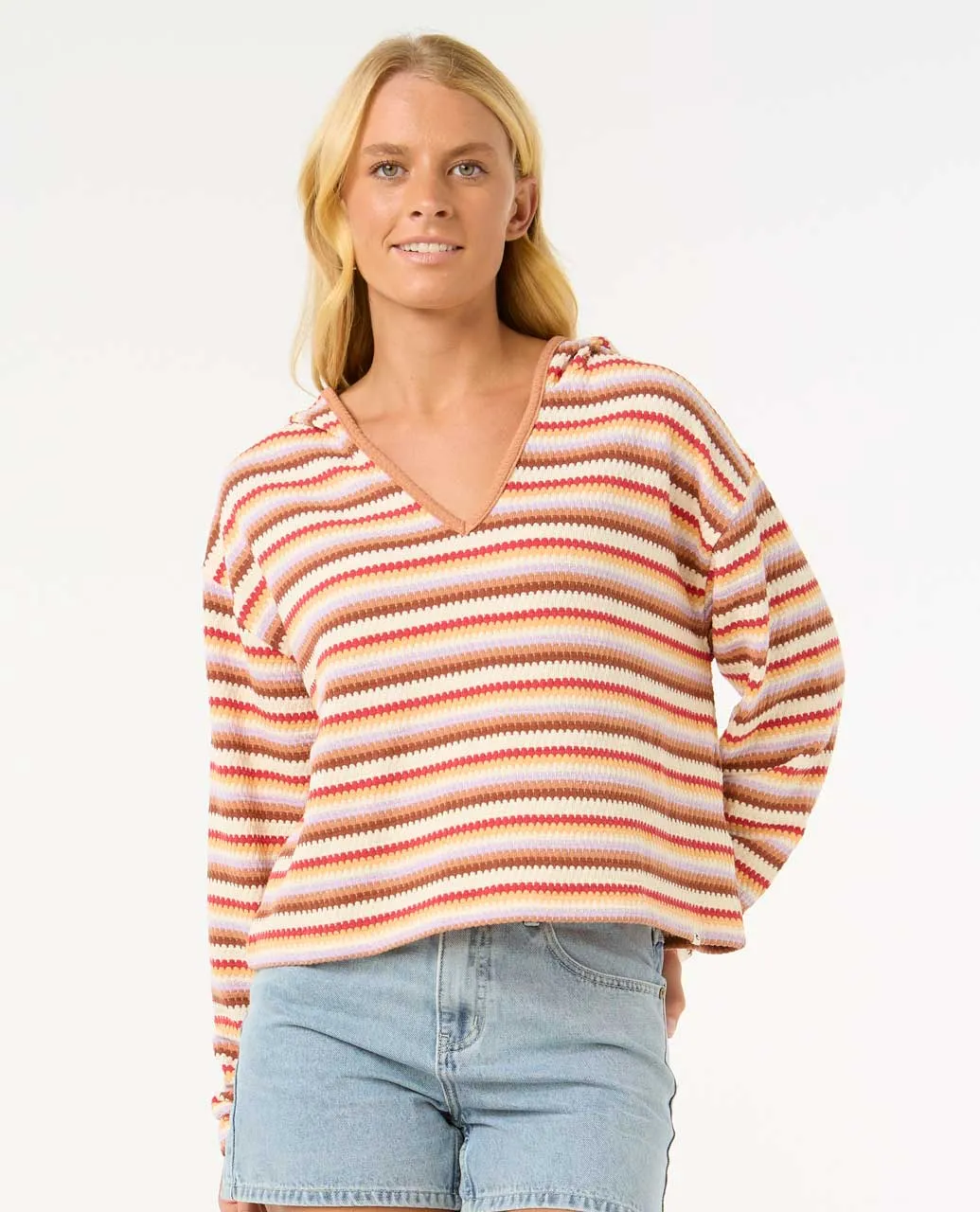Rip Curl Bobbi Knit Hoodie Womens Red Yellow L