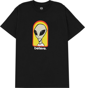 ALIEN WORKSHOP BELIEVE SS TSHIRT SMALL-BLACK/YEL/RED