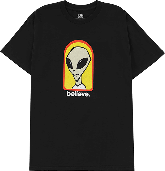 ALIEN WORKSHOP BELIEVE SS TSHIRT SMALL-BLACK/YEL/RED
