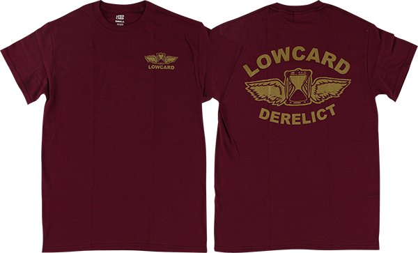 LOWCARD DERELICT SS TSHIRT SMALL BURGUNDY