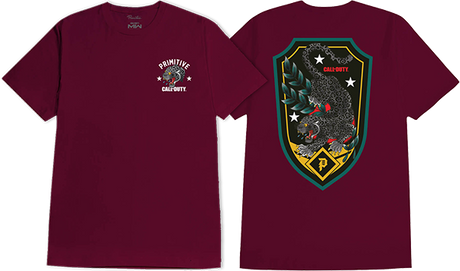 PRIMITIVE BLACK JAGUAR SS TSHIRT MEDIUM BURGUNDY