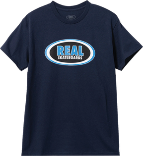 REAL OVAL SS TSHIRT SMALL NAVY BLU BLK WHT