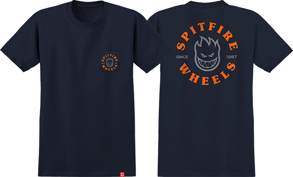 SPITFIRE BIGHEAD CLASSIC POCKET SS TSHIRT SMALL NAVY/ORG
