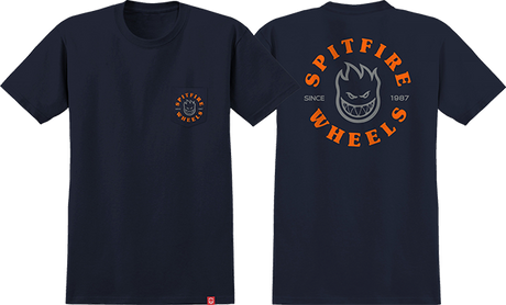 SPITFIRE BIGHEAD CLASSIC POCKET SS TSHIRT SMALL NAVY/ORG