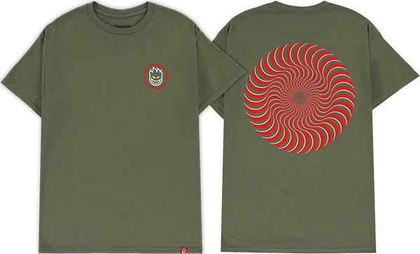 SPITFIRE CLASSIC SWIRL OVERLAY SS TSHIRT SMALL MILITARY GRN RD WT