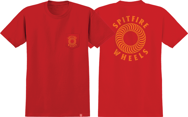 SPITFIRE HOLLOW CLASSIC POCKET SS TSHIRT SMALL RED/ORG